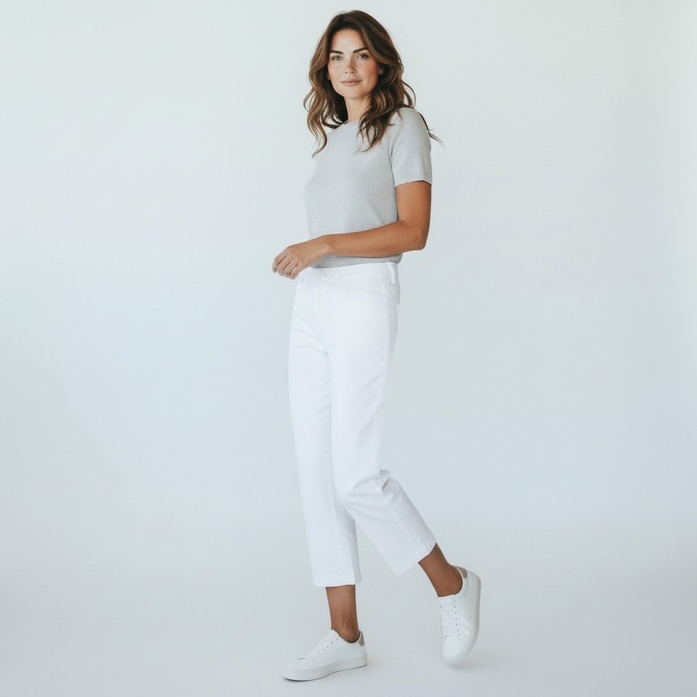 Dressbarn Womens White Cropped Dress Pants Size 10 Straight‎ Leg Business Casual